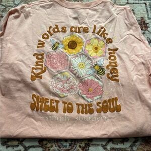 Simply Southern Peach Tee with Floral and Bee Design